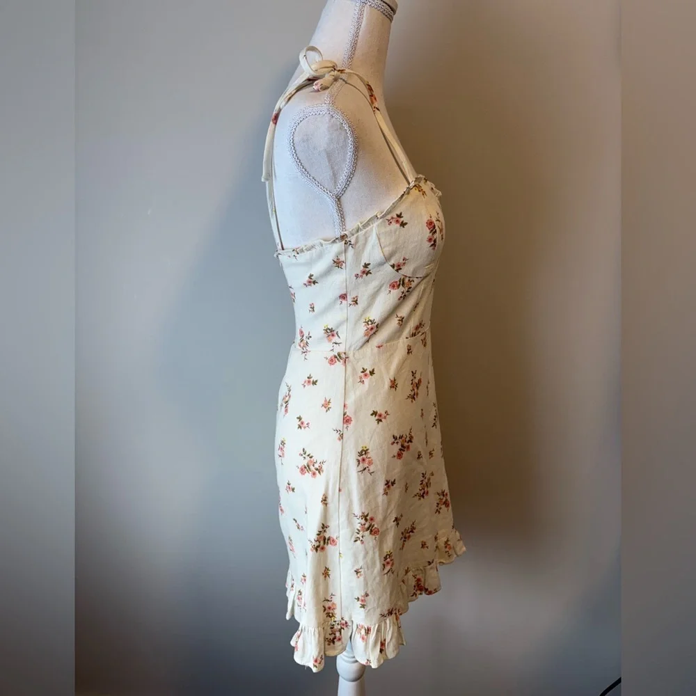 Mahina Cream Floral Linen-Blend Dress – Bustier Top, Smocked Back, Size Small - Picture 6 of 12